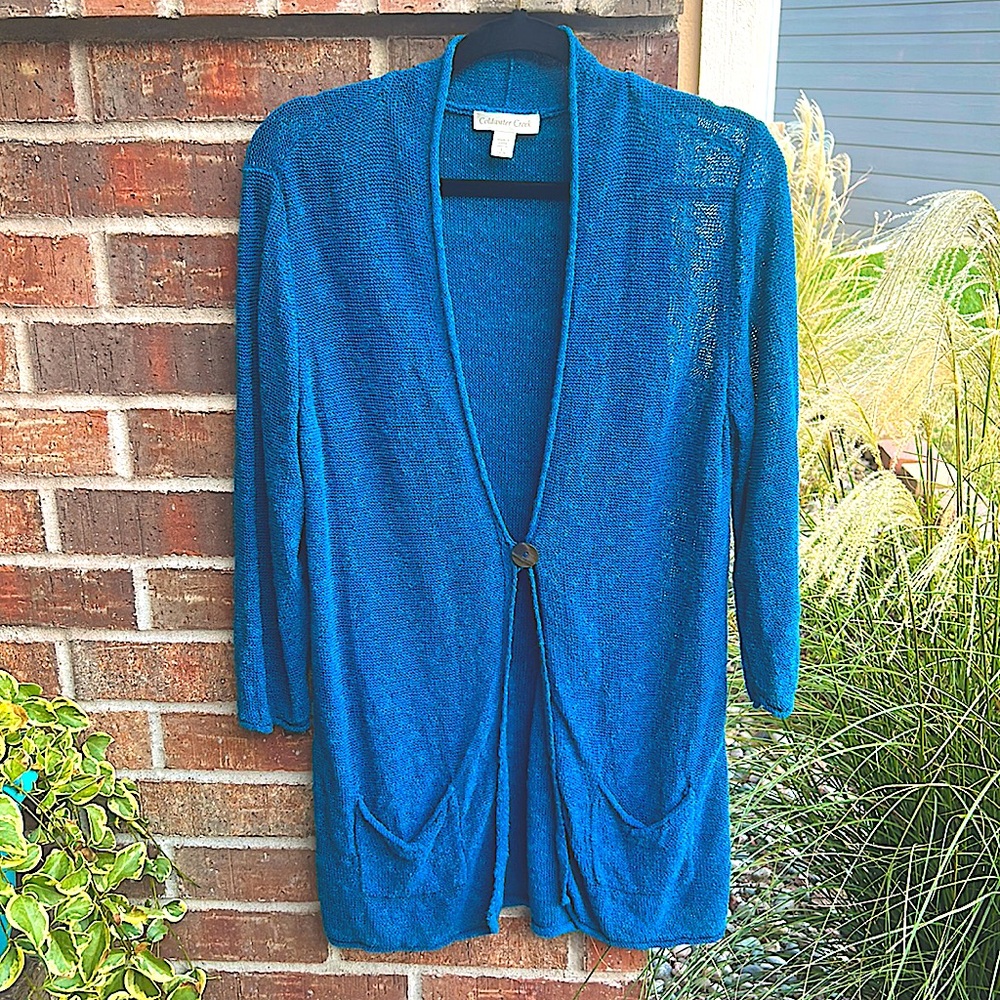 Coldwater Creek Ladies L Teal Open Cardigan Sweater
